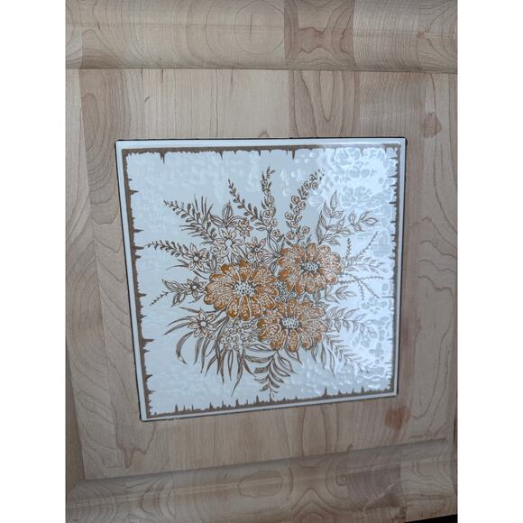 Wooden Sqaure Ceramic Floral Tile Charcuterie Board Home Decor - Picture 2 of 4